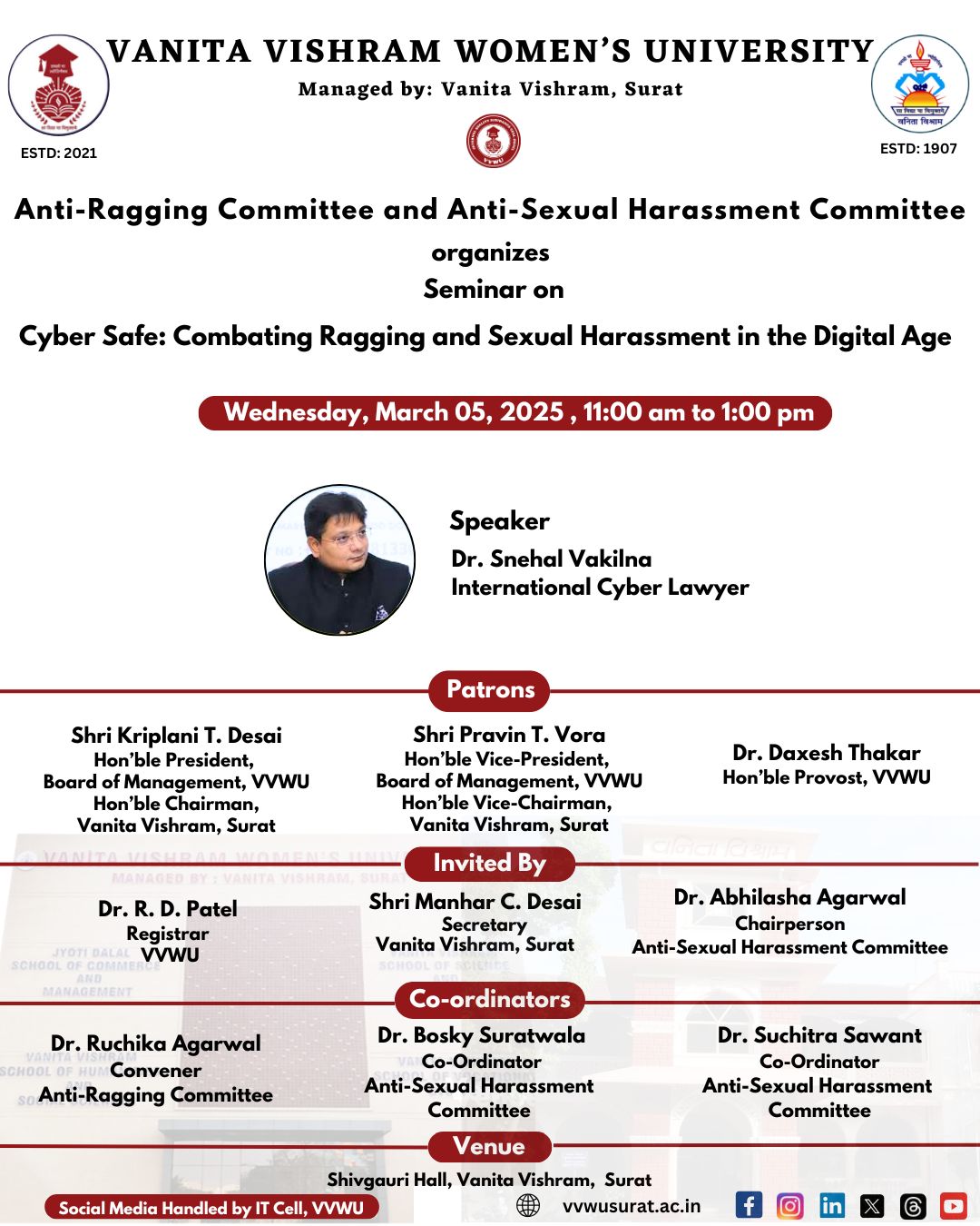 A Seminar on “Cyber Safe: Combating Ragging and Sexual Harassment in ...